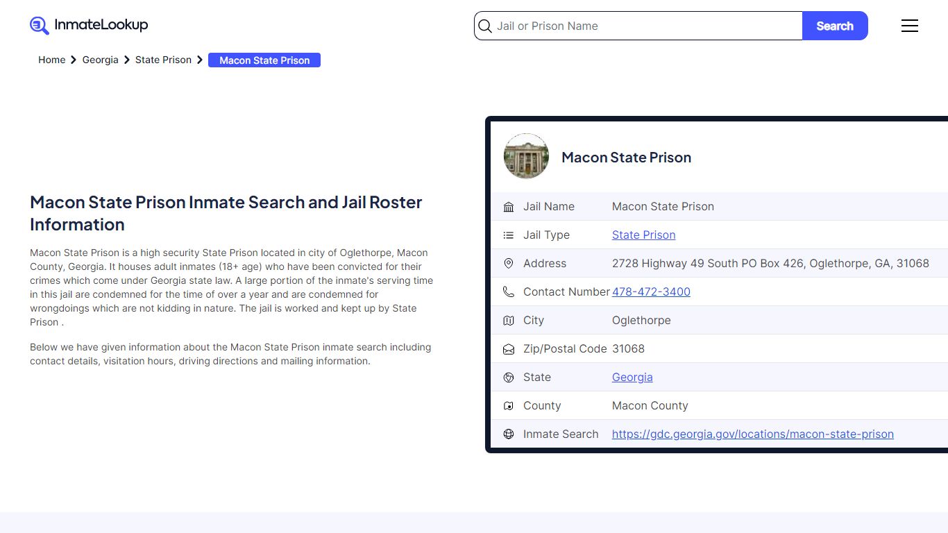 Macon State Prison Inmate Search and Jail Roster Information