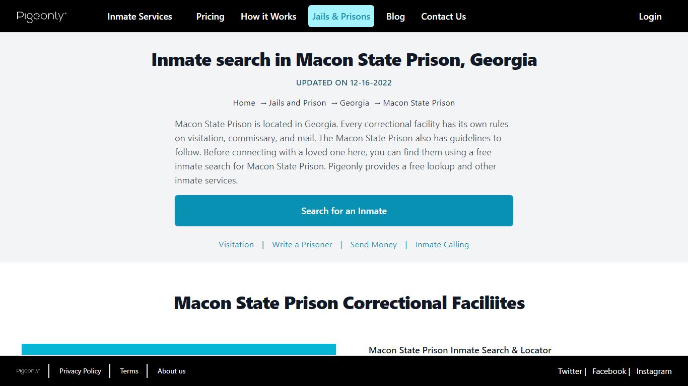 Inmate Search Macon State Prison, Georgia | Pigeonly